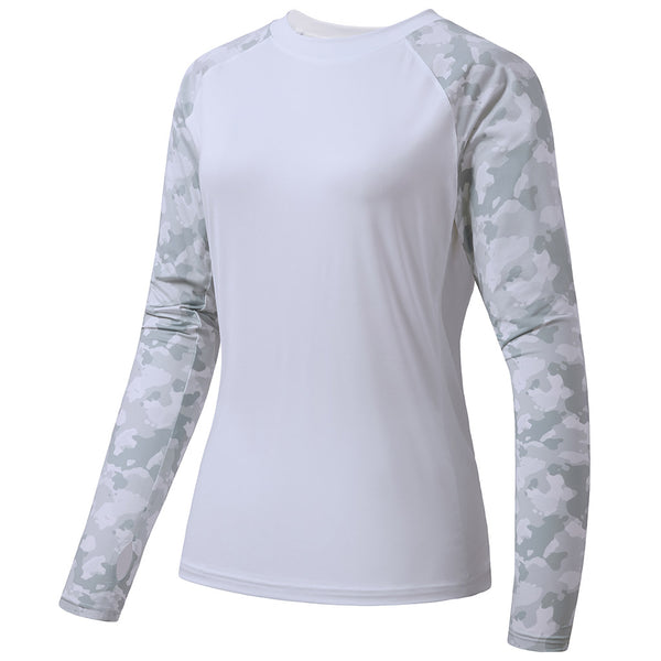 Bassdash UPF 50+ UV Protection Fishing Hiking Shirt For Men Camo Long Sleeve, White/Light Grey Camo / L