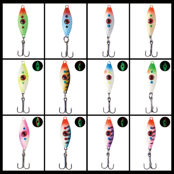 Ice Fishing Lure Kit Glowing Paint Jigs, 18pcs assorted perch/walleye/pike  jigs