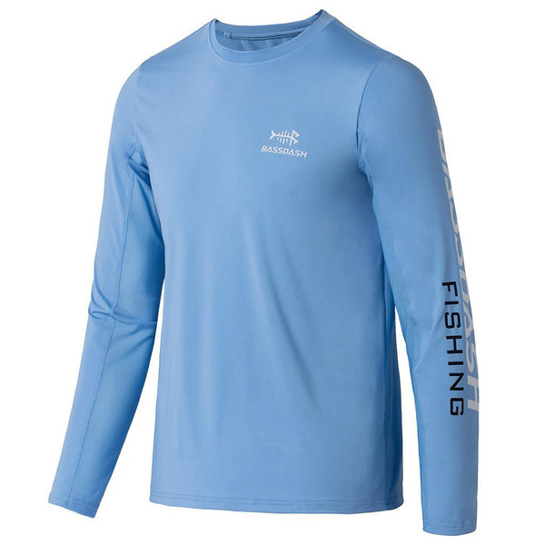 Bassdash UPF 50+ Youth Fishing Shirt Long Sleeve Performance UV Protection Shirt for Boys Girls, Carolina/White Logo / M