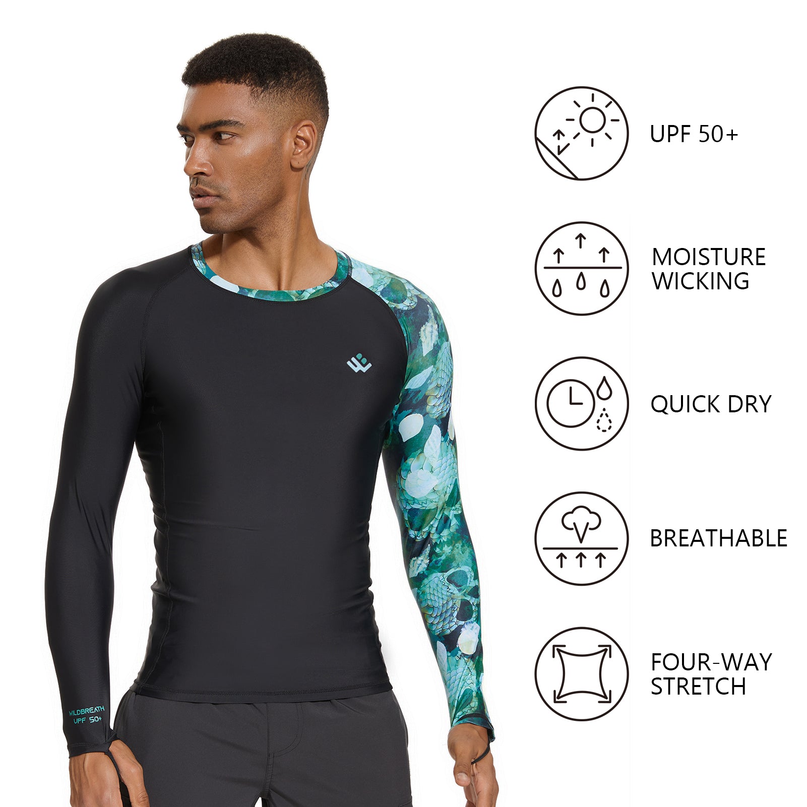 Long Sleeve Compression Shirt for Men Sun Protection White/Skull Arm / X-Large