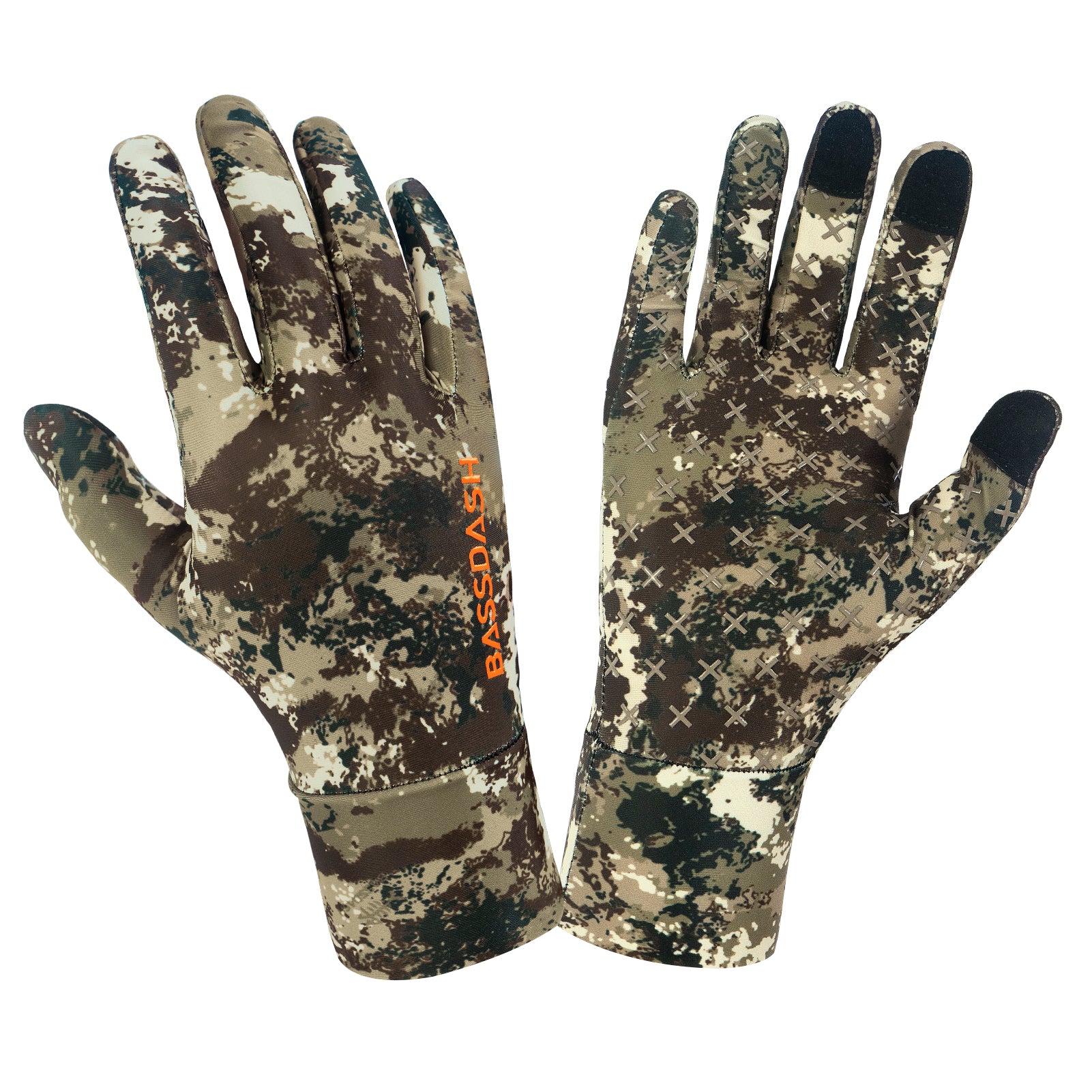 Men's Camo Hunting Gloves Sun Protection, Black / Large