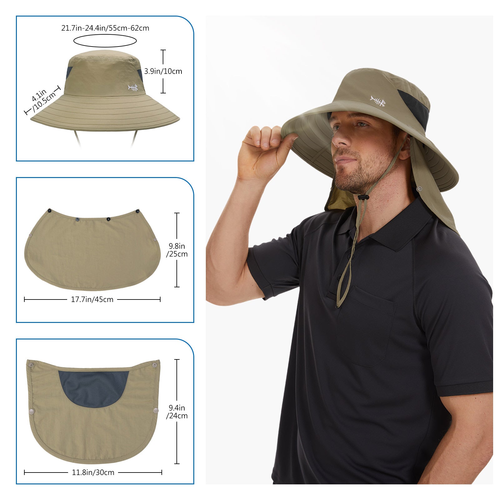 Neinkie Sun Hat For Men/Women, Waterproof Wide Birm Bucket Hat Uv Protection Boonie Hat For Fishing Hiking Garden Beach Other