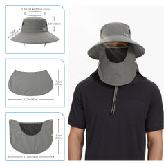 Unisex UPF 50+ Sun Hat with Face Cover & Neck Flap FH09 - Bassdash