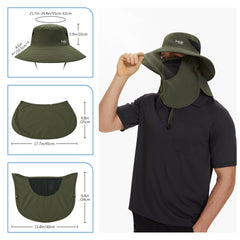 Unisex UPF 50+ Sun Hat with Face Cover & Neck Flap FH09 - Bassdash