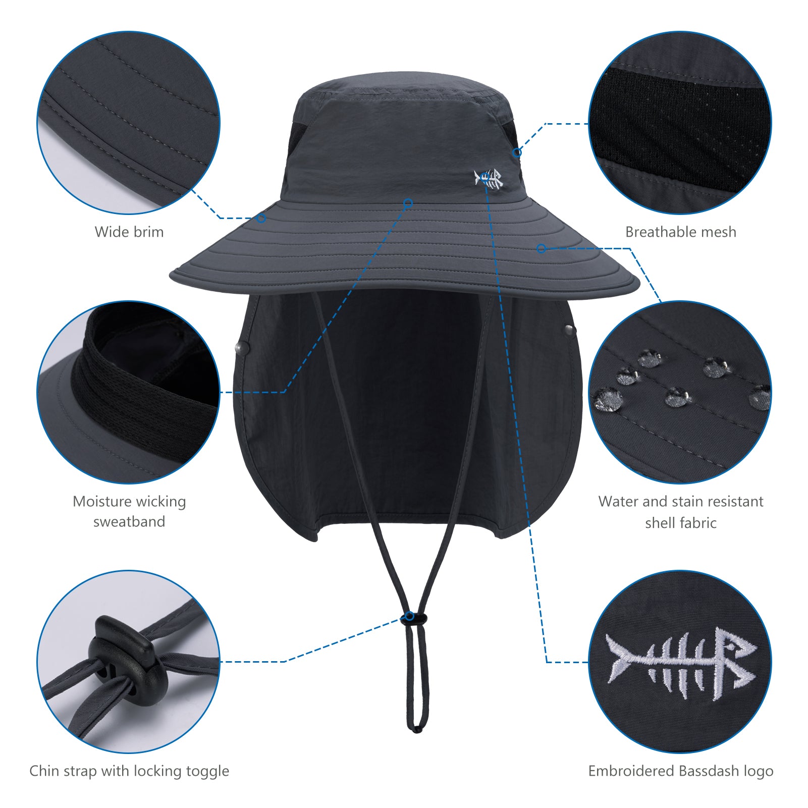 Washed Wide Brim Hiking Hat Foldable Double-Sided UPF 50+ Outdoor