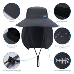 Unisex UPF 50+ Sun Hat with Face Cover & Neck Flap FH09 - Bassdash