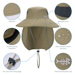 Unisex UPF 50+ Sun Hat with Face Cover & Neck Flap FH09 - Bassdash