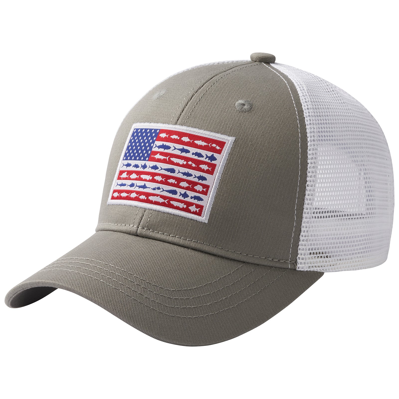 Bassdash Unisex Baseball Trucker Cap Mesh Back Adjustable Fishing Hat, Grey Fish Flag