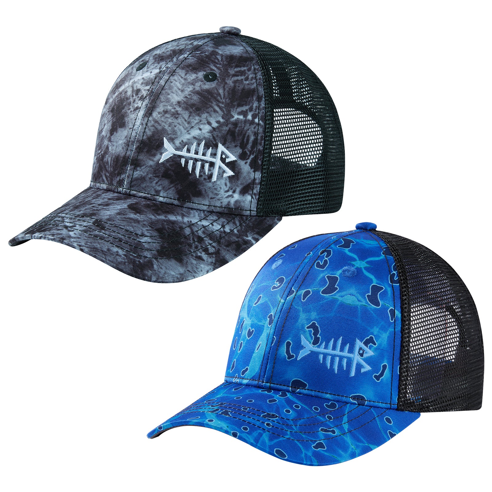 Unisex Altimate Mesh Back Hat 2PCS/Pack, Blue/Black Camo + Rippled Sea