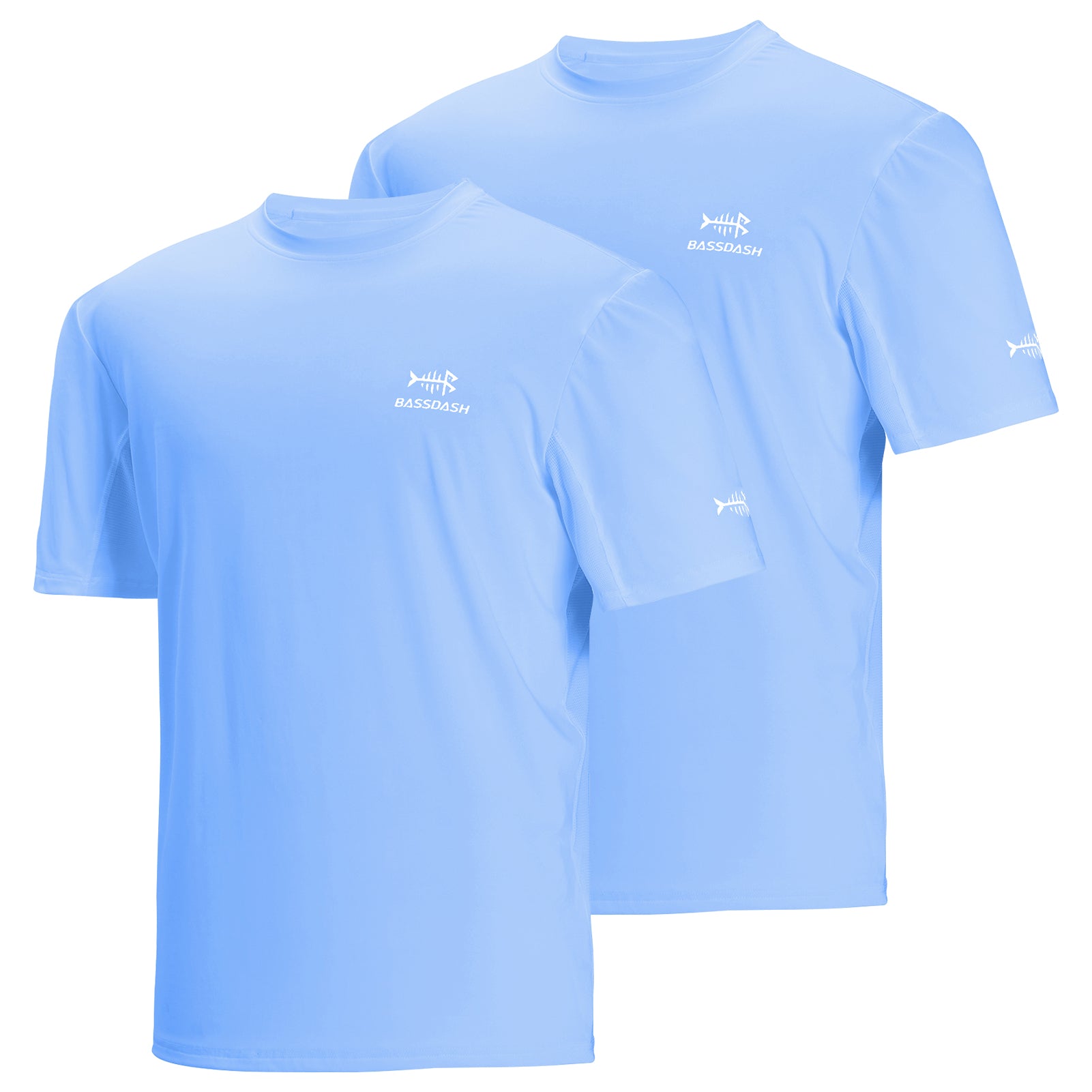 Bassdash Men’s UPF 50+ Performance Fishing T-Shirt Quick Dry Short Sleeve Active Shirt, Carolina/White Logo / M