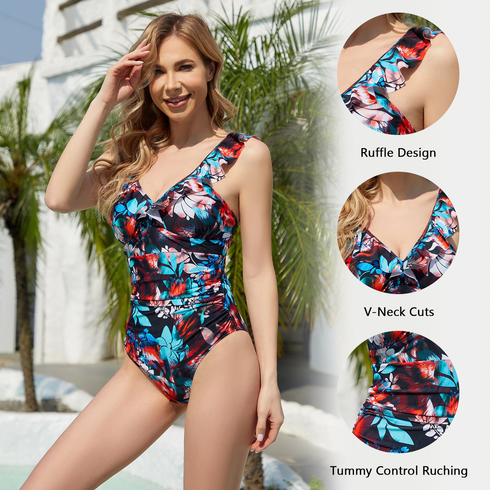 QACIVIQ One Piece Bathing Suit for Women Tummy Control Swimsuit Floral  Printing V Neck Cross Back Swimwear : : Clothing, Shoes &  Accessories