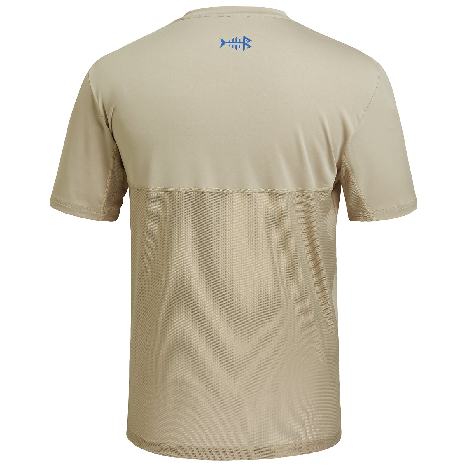 Bassdash Men’s UPF 50+ Performance Fishing T-Shirt Quick Dry Short Sleeve Active Shirt Light Khaki/Vivid Blue Logo / XL