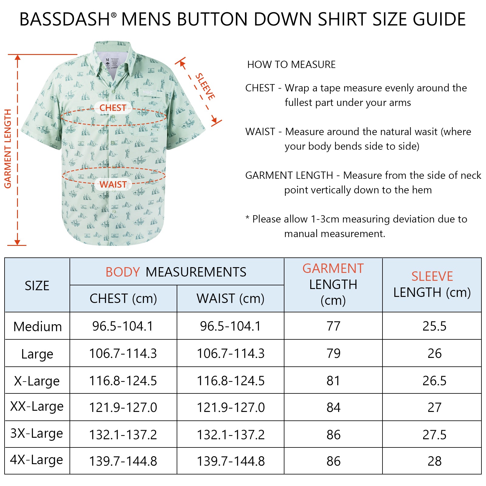 BASSDASH Men's UPF 50+ Short Sleeve Button Down Fishing Shirt
