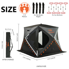 Pop Up Ice Fishing Shelter 2-3, 3-4 Person - Bassdash