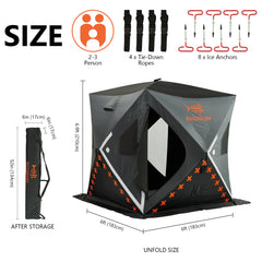 Pop Up Ice Fishing Shelter 2-3, 3-4 Person - Bassdash