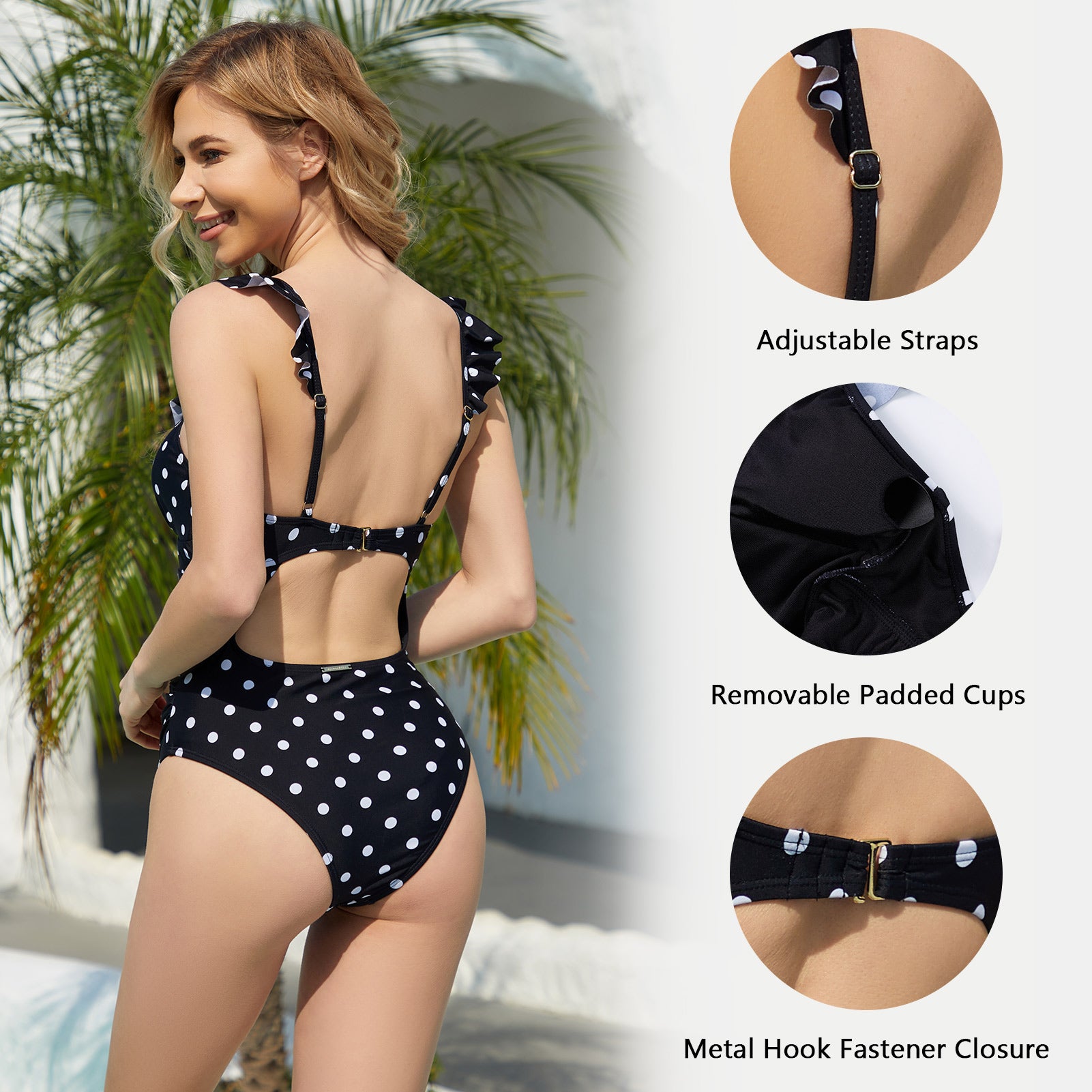 Polka Dot One Piece Cupless Swimsuit, Swimsuits