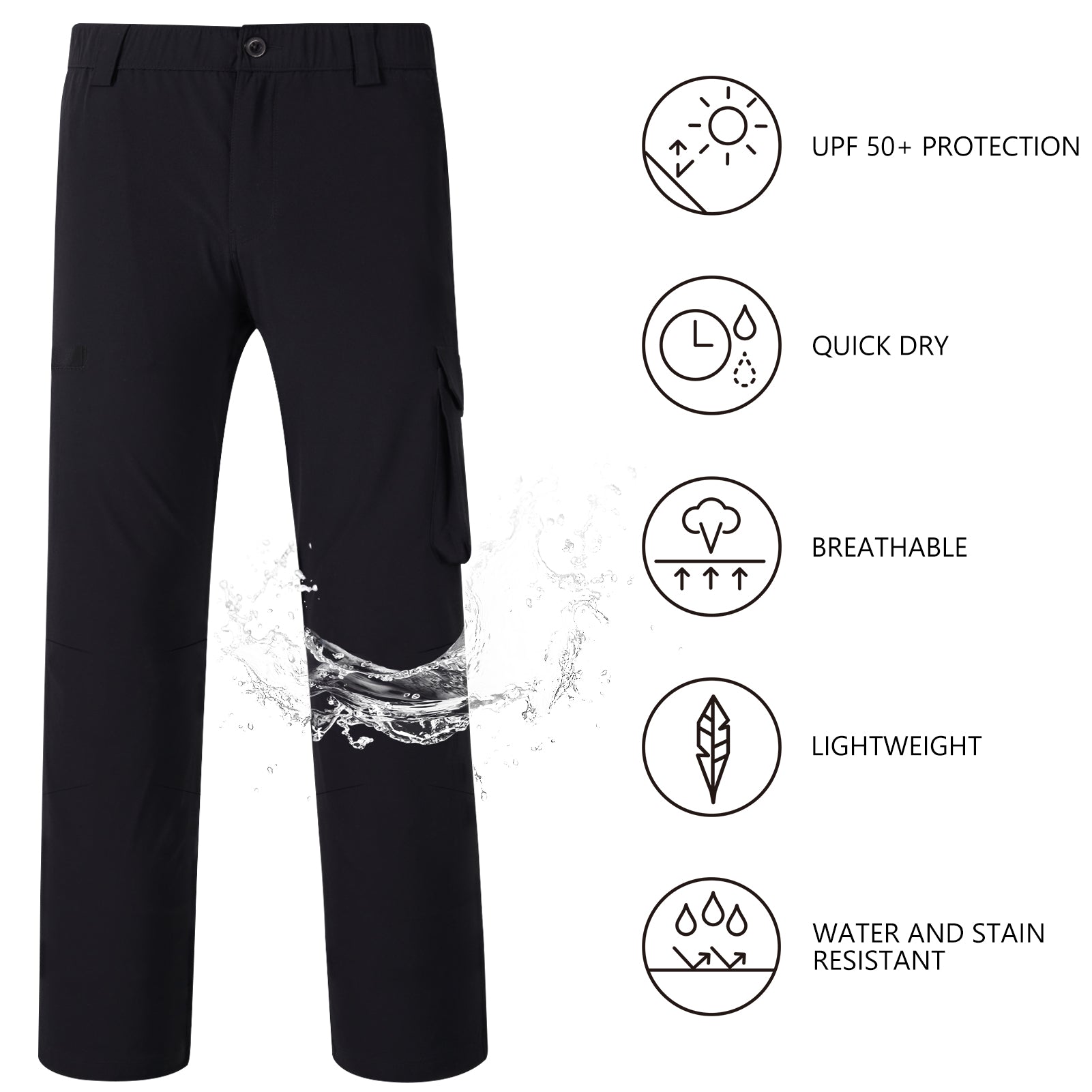 Bassdash Men’s Quick Dry Elastic Waist Fishing Pants FP05M, Dark Grey / X-Small