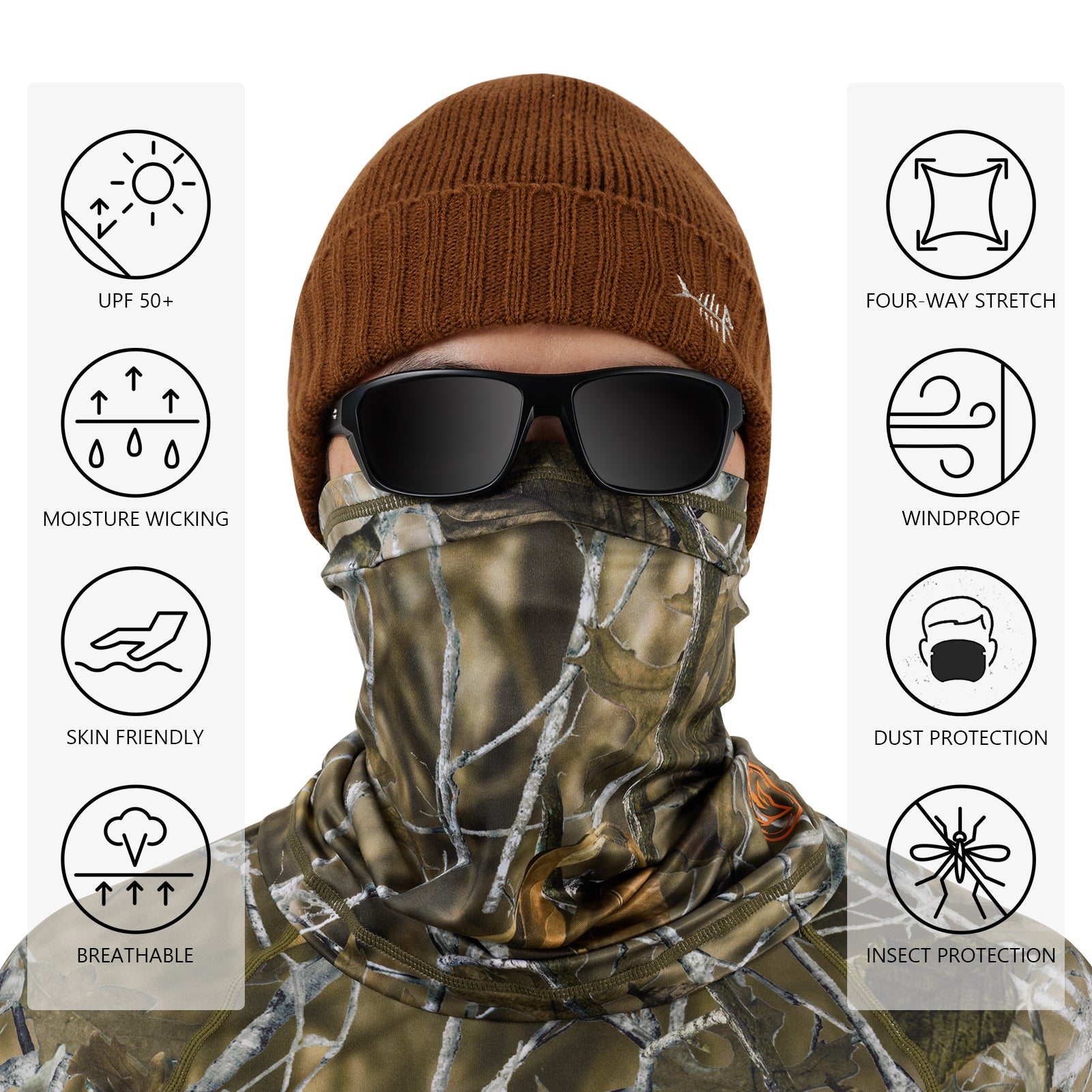 Pack of 8 Face Covering Mask Neck Gaiter Elastic, Fishing and Hunting -  Bulk