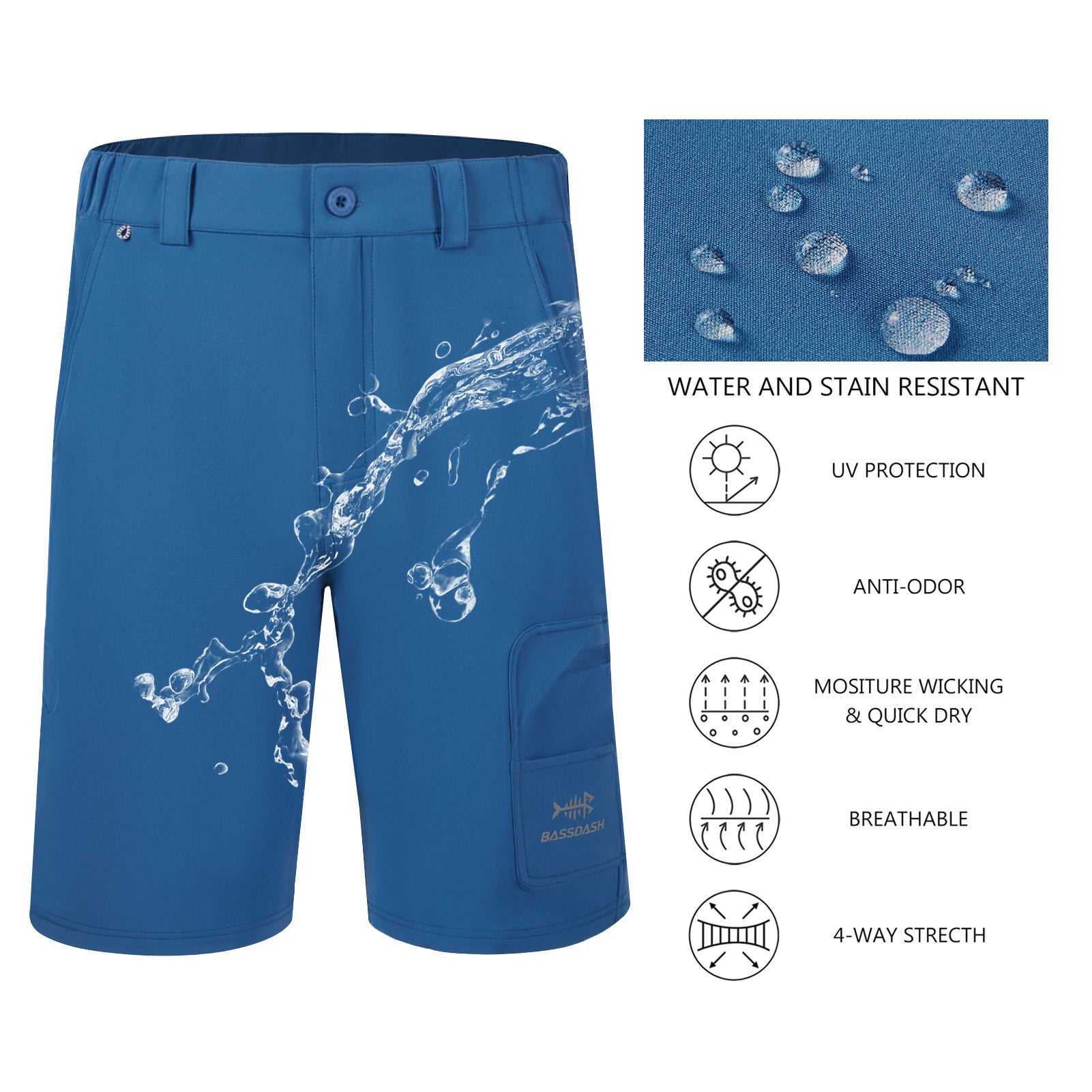 Bassdash Men's 8” Fishing Water Shorts Quick Dry UPF 50+ Lightweight Cargo  Hiking Kayaking Casual Bottom