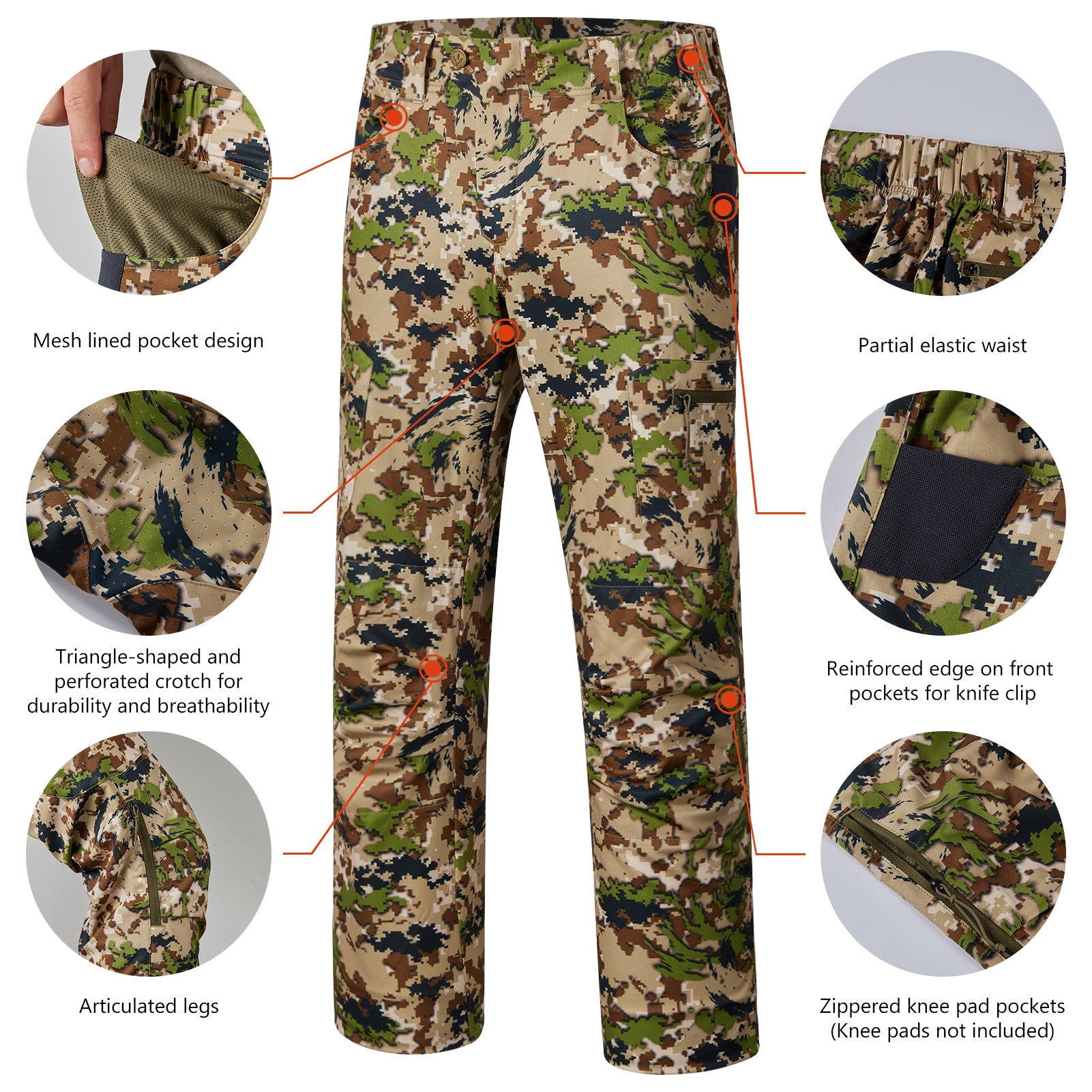 BASSDASH Invis Men's Stretch Hunting Pants Water Resistant Camo Fishing Pant