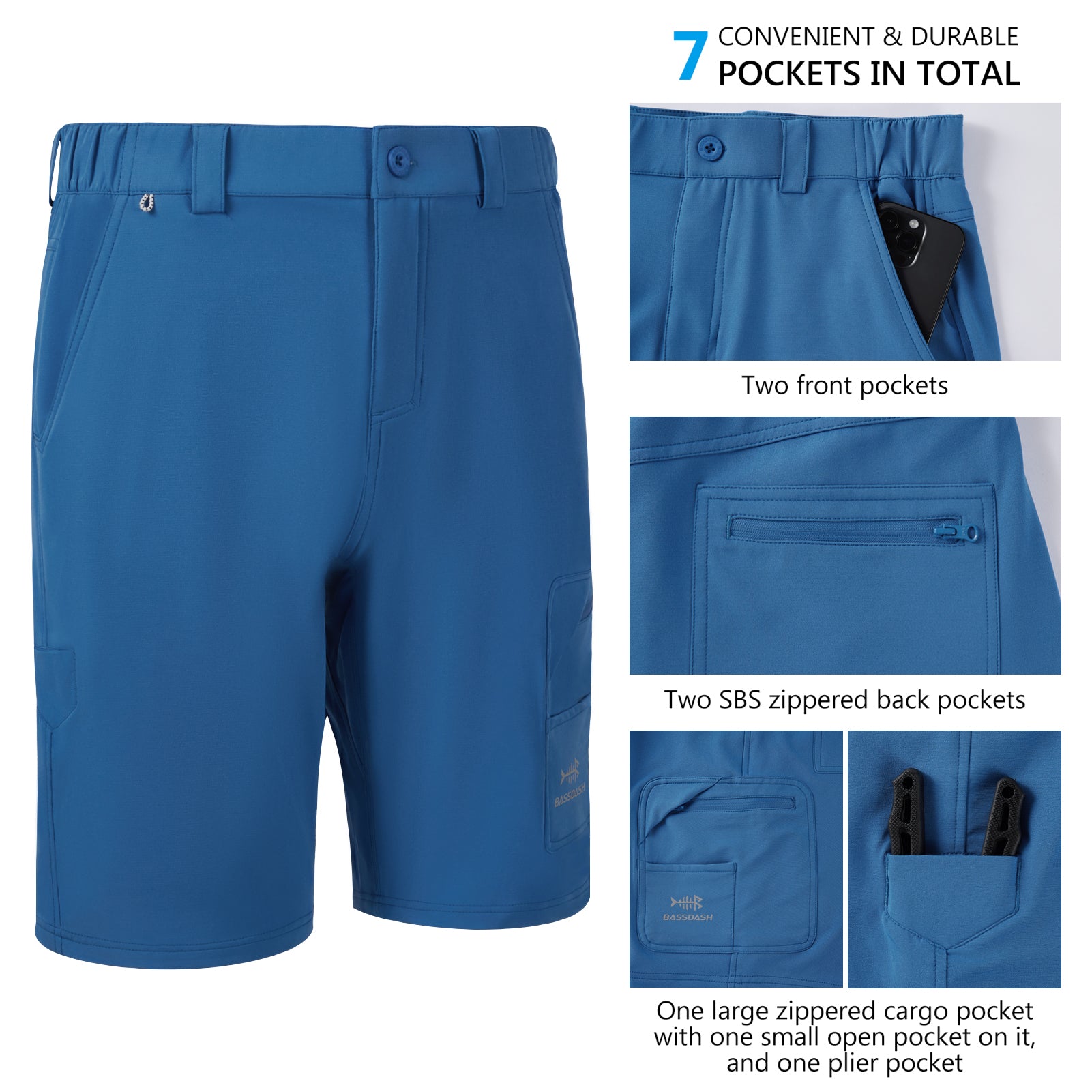 Bassdash Men's Cargo Shorts with Zip Pockets Quick Dry Water Resistant FP01M Carolina / XL (36-38)W x 10.5L