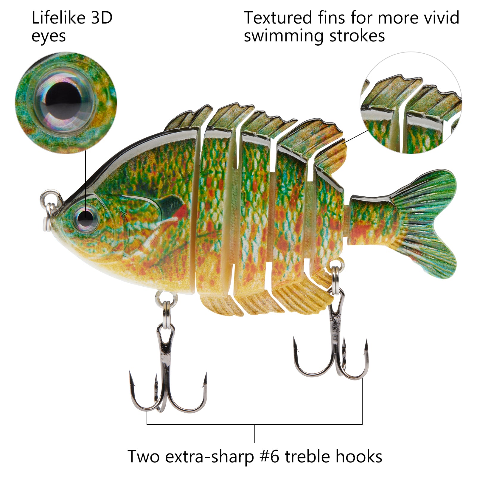 3Pcs Fishing Lures for Bass, Topwater Trout Lures, Multi Jointed