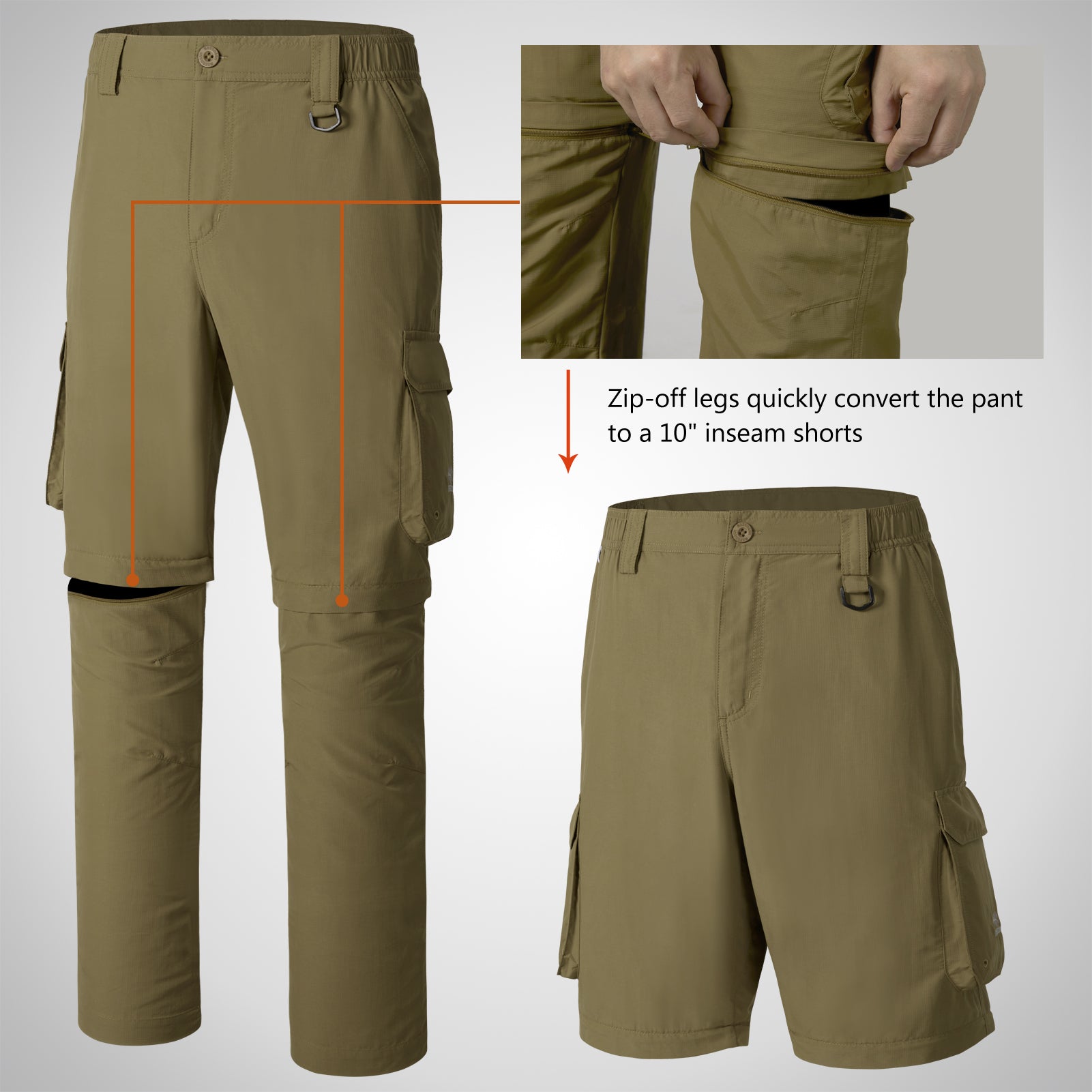 Men’s UPF 50+ Quick Dry Convertible Pants FP02M - Bassdash