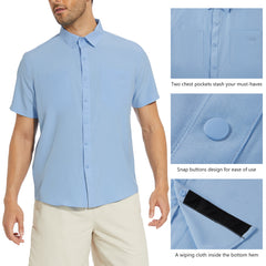 Men's UPF 50+ Short Sleeve Snap Button Down Shirts - Bassdash