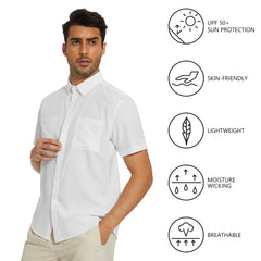 Men's UPF 50+ Short Sleeve Snap Button Down Shirts - Bassdash