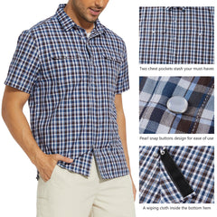 Men's UPF 50+ Plaid Short Sleeve Button Down Shirt - Bassdash