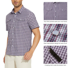 Men's UPF 50+ Plaid Short Sleeve Button Down Shirt - Bassdash