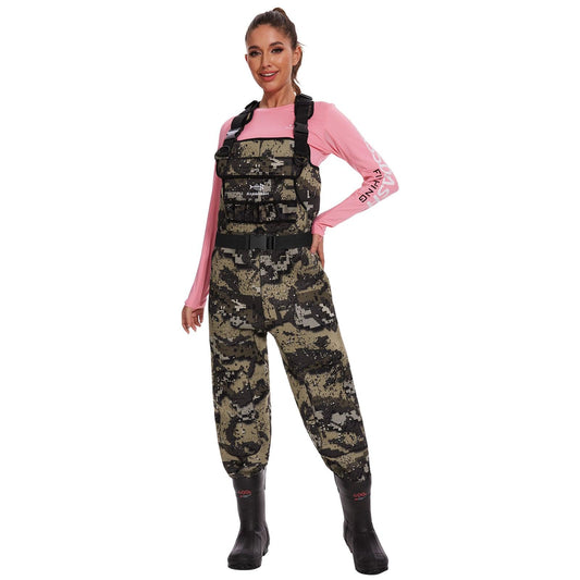 Women Desolve Bare Camo Neoprene Waders with 600g Insulated Rubber Boots - Bassdash