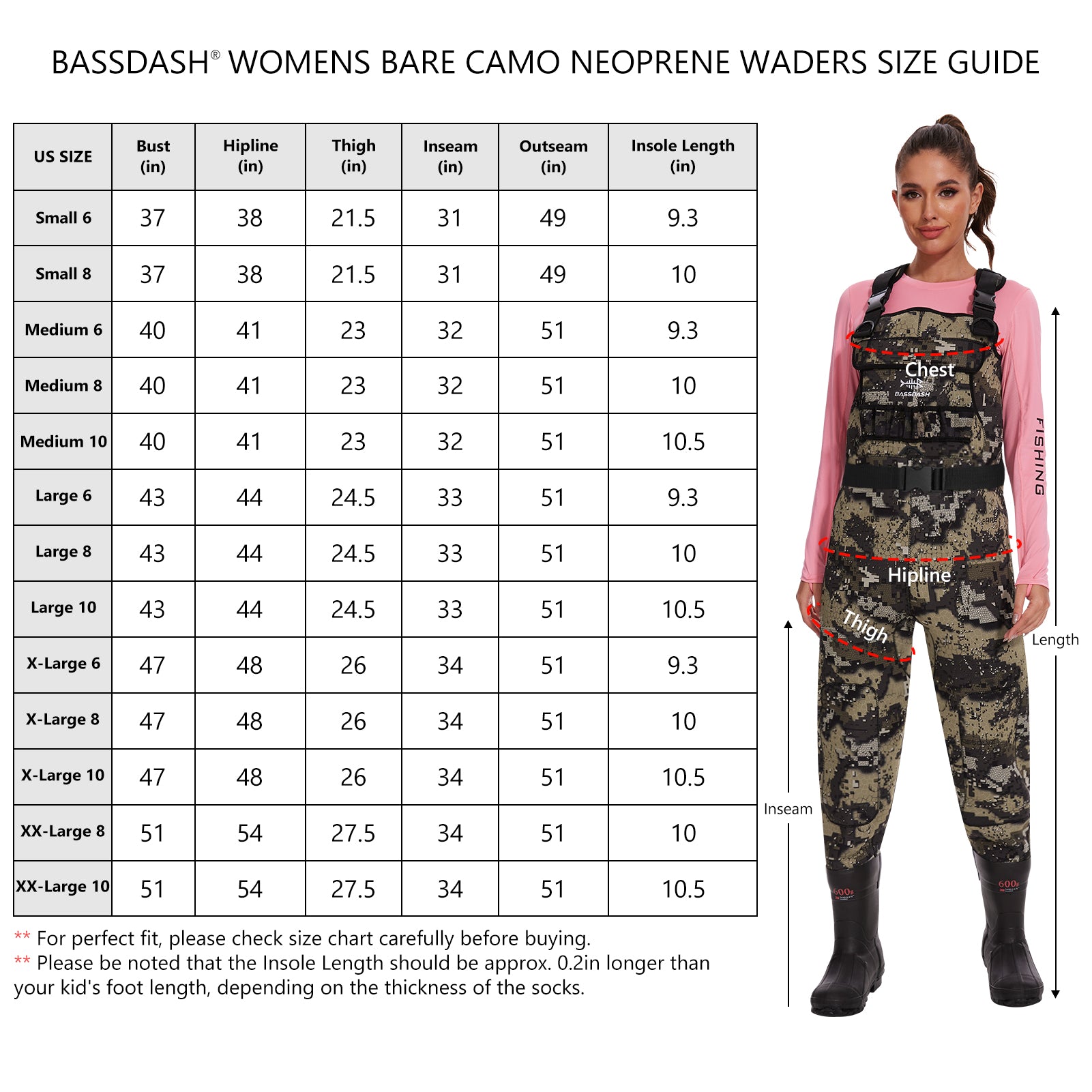 Women Desolve Bare Camo Neoprene Waders with 600g Insulated Rubber Boots - Bassdash