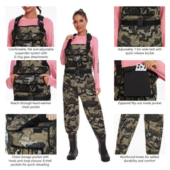 Women Desolve Bare Camo Neoprene Waders with 600g Insulated Rubber Boots - Bassdash