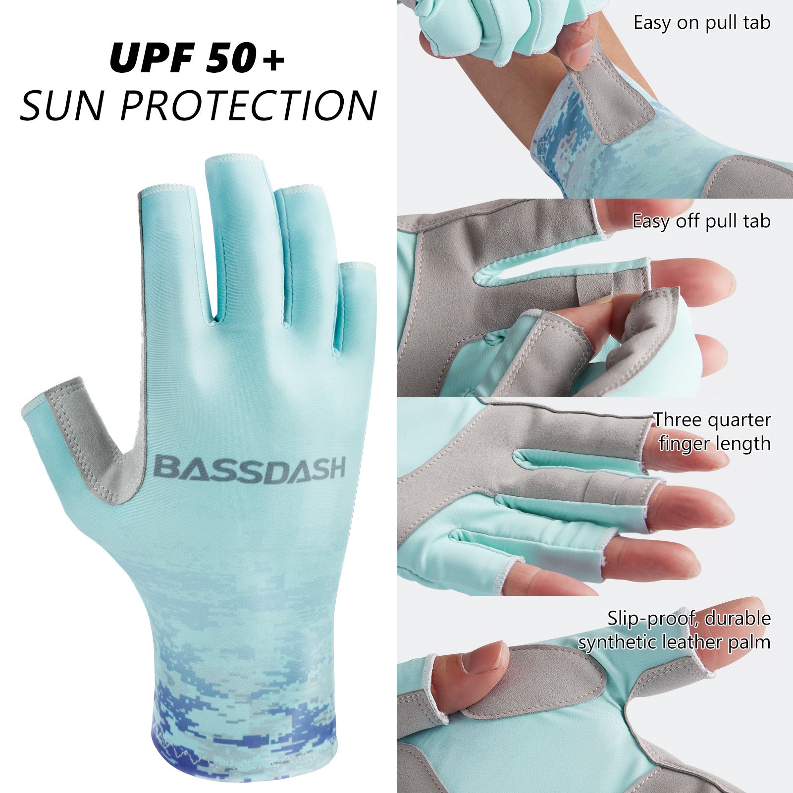 CHSMONB Fishing Gloves UPF50+ Sun Gloves, UV Protection Fingerless Gloves Men Women for Fishing, Kayaking, Rowing, Paddling, Canoeing, Hunting