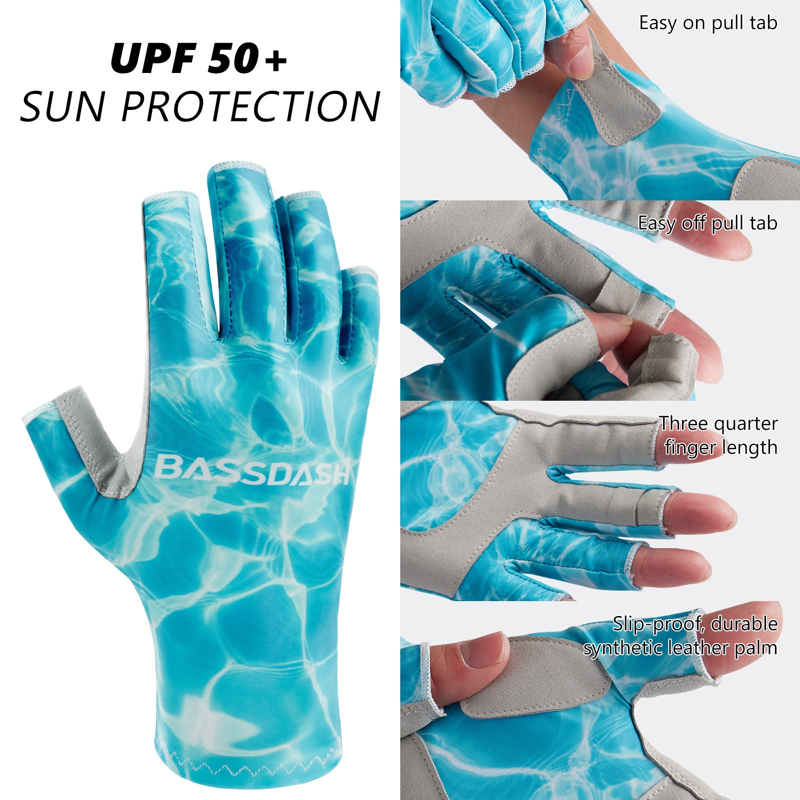 UPF 50+ Fishing Gloves- Fingerless Sun Protection Fishing Gloves- Fishing Sun  Gloves for Women Men