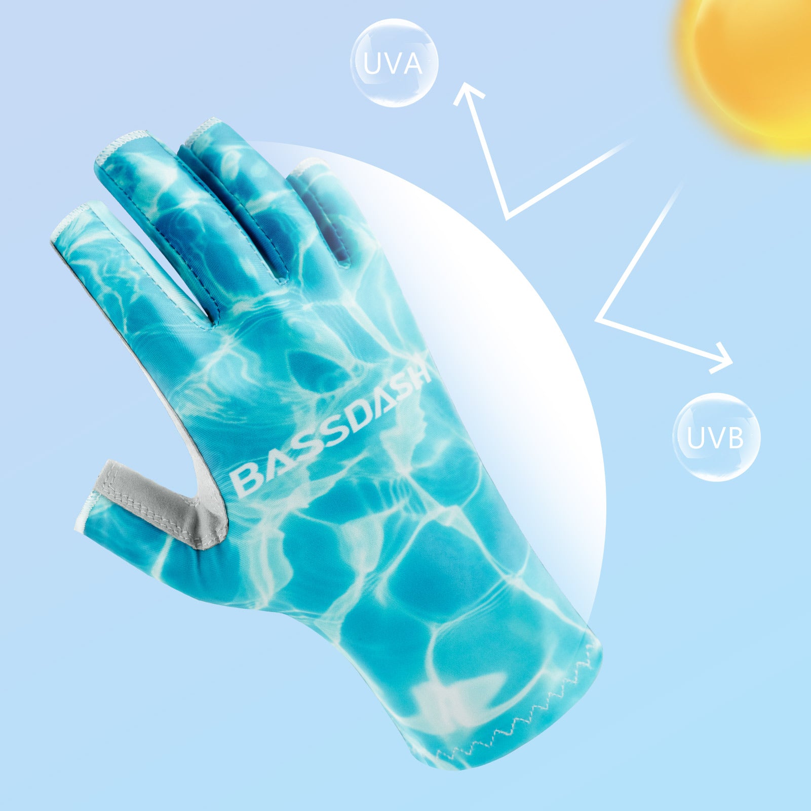 Bassdash ALTIMATE Sun Protection Fingerless Fishing Gloves UPF 50+