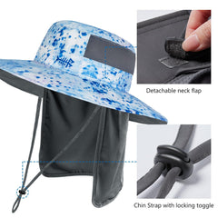 Unisex UPF 50+ Wide Brim Bucket Hat with Detachable Neck Flap FH02 - Bassdash