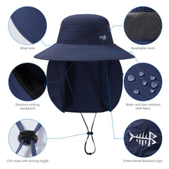 Unisex UPF 50+ Sun Hat with Face Cover & Neck Flap FH09 - Bassdash