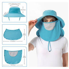 Unisex UPF 50+ Sun Hat with Face Cover & Neck Flap FH09 - Bassdash