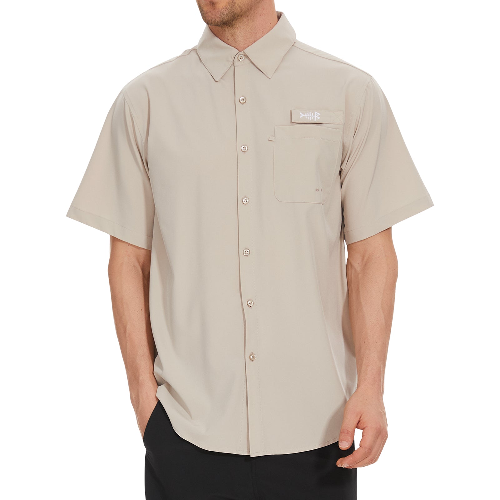 Men's UPF 50+ Short Sleeve Button Down Shirt FS28M, Khaki / 3X-Large