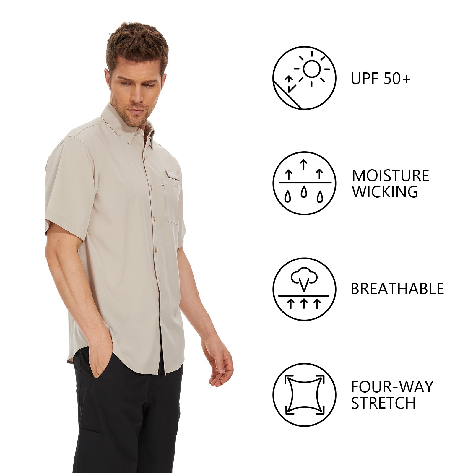 Eashery Men'S Casual Button-Down Shirts Sun Protection Soild Anti-Static  Waterproof Breathable Fast Dry SPF Hiking Fishing Short Sleeve Shirts Red  X-Large 