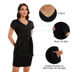 Women's UPF 50+ Short Sleeve Tie Waist Dress LB13W - Bassdash