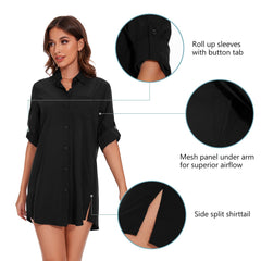 Women's UPF 50+ Long Sleeve Button Down Shirt Dress LB16W - Bassdash