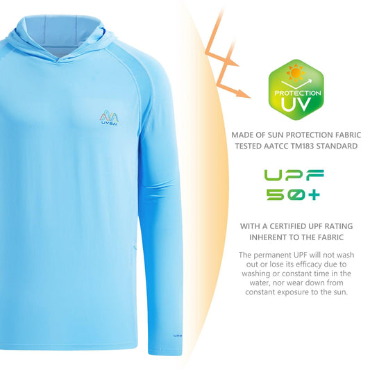 UVSAI Men UPF 50+ Permanent UV Sun Protection Vented Hoodie Shirt