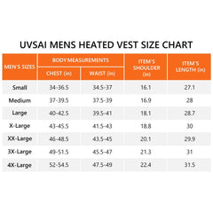 UVSAI Men Water-resistant USB Rechargeable Electric Winter Heating Vests (Battery Pack Not Included）