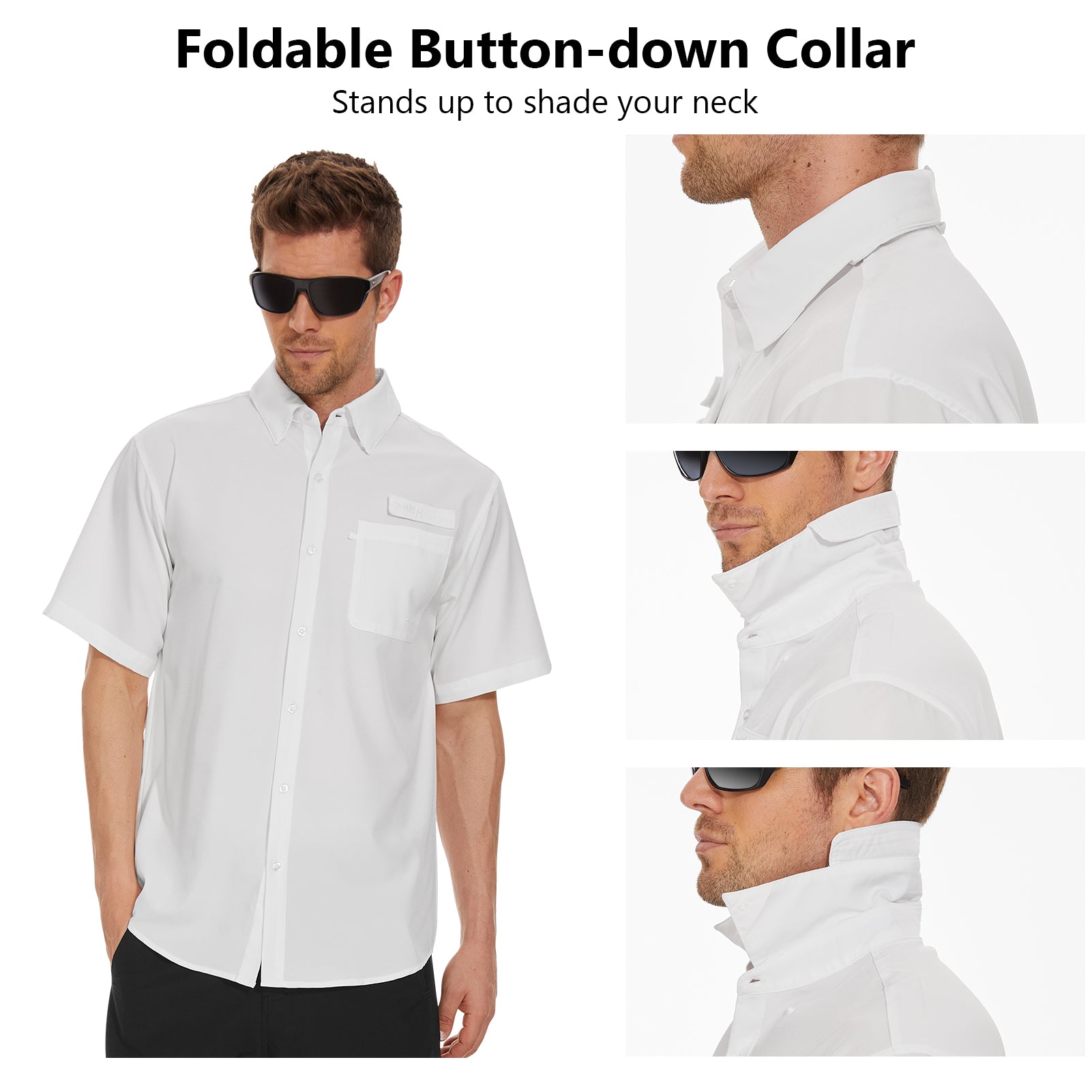 Men's UPF 50+ Short Sleeve Button Down Shirt FS28M, White / XX-Large