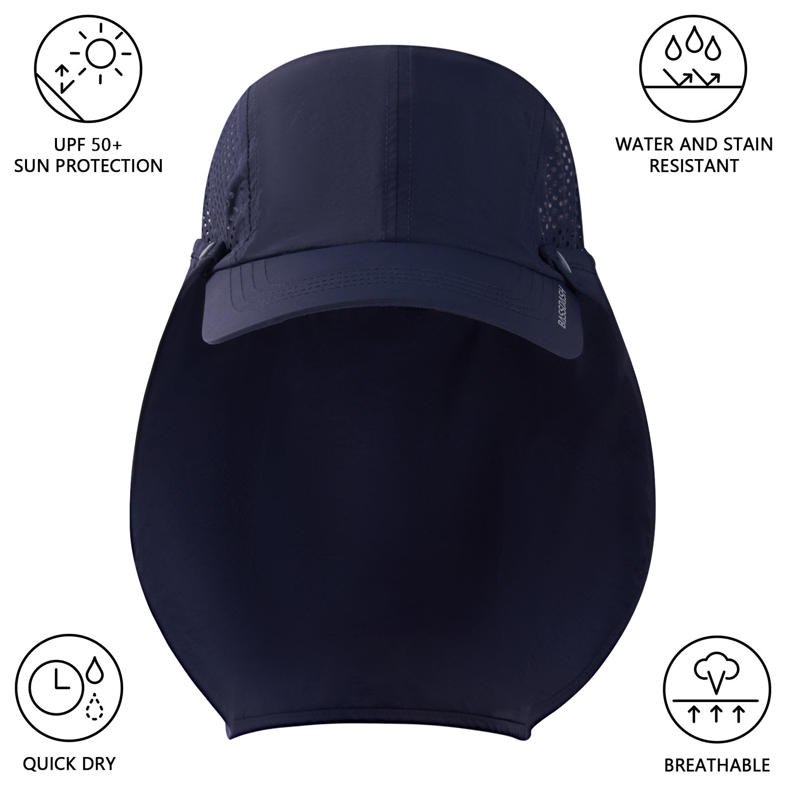 Packable Sun Hat with Removable Neck Flap | Bassdash Fishing Dark Blue with Foldable Brim / One Size