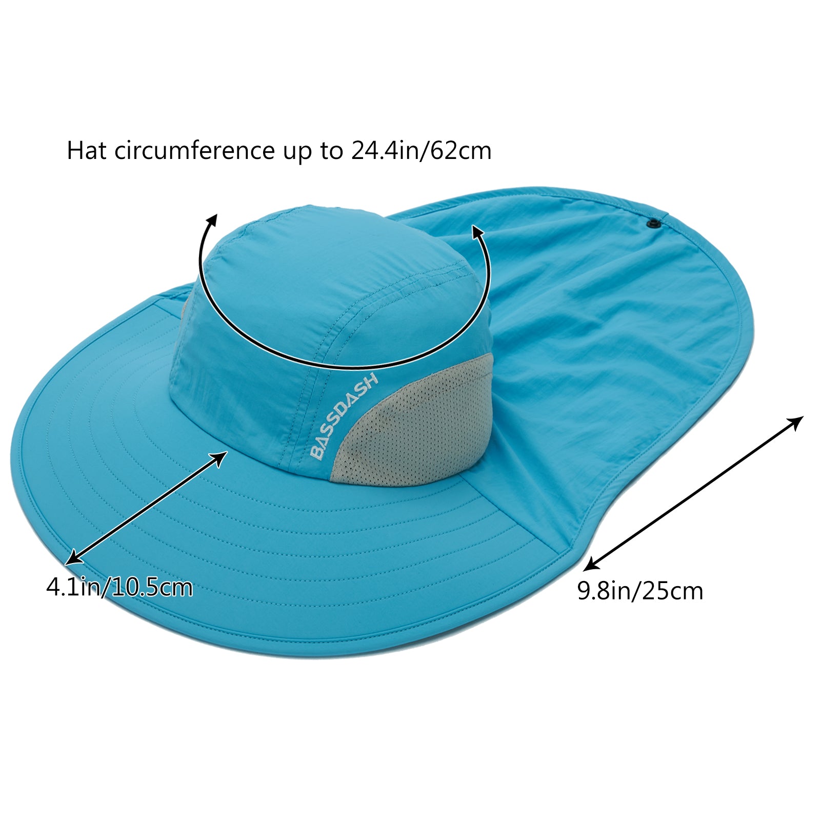 DeliaWinterfel Summer Sun Hat UPF50+ Bucket Hats with Detachable Neck Flap Aqua Blue 3-7t