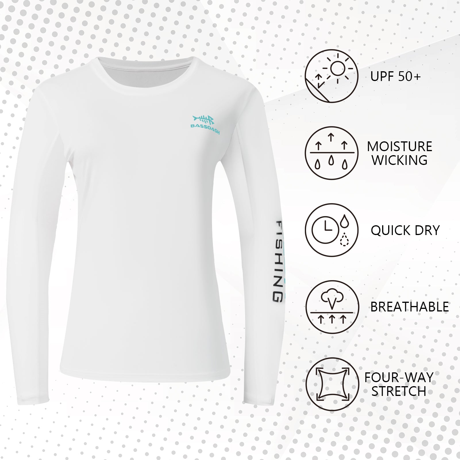 Women's UPF 50+ Long Sleeve Shirts FS03W, Carolina/White Logo / XX-Large